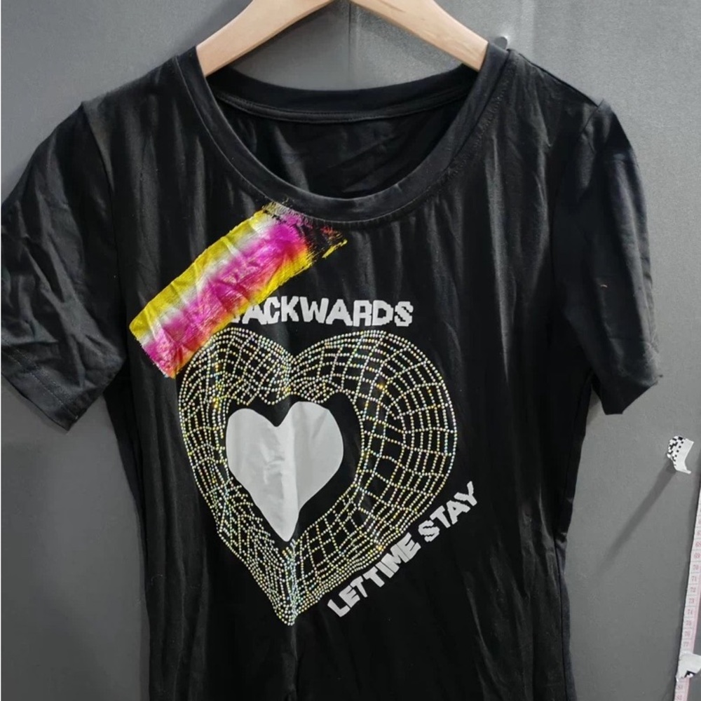 Black Graphic T-Shirt with Heart Design